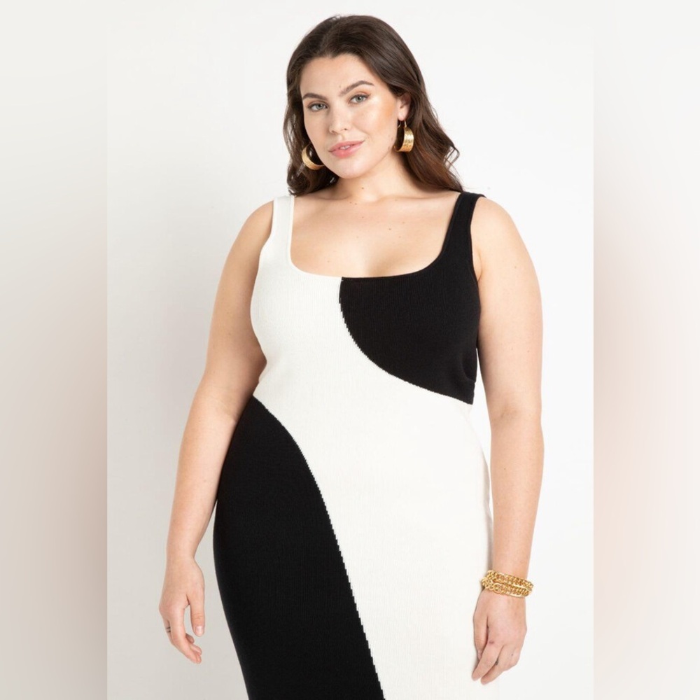 ELOQUI Colorblocked Knitted Tank Dress
